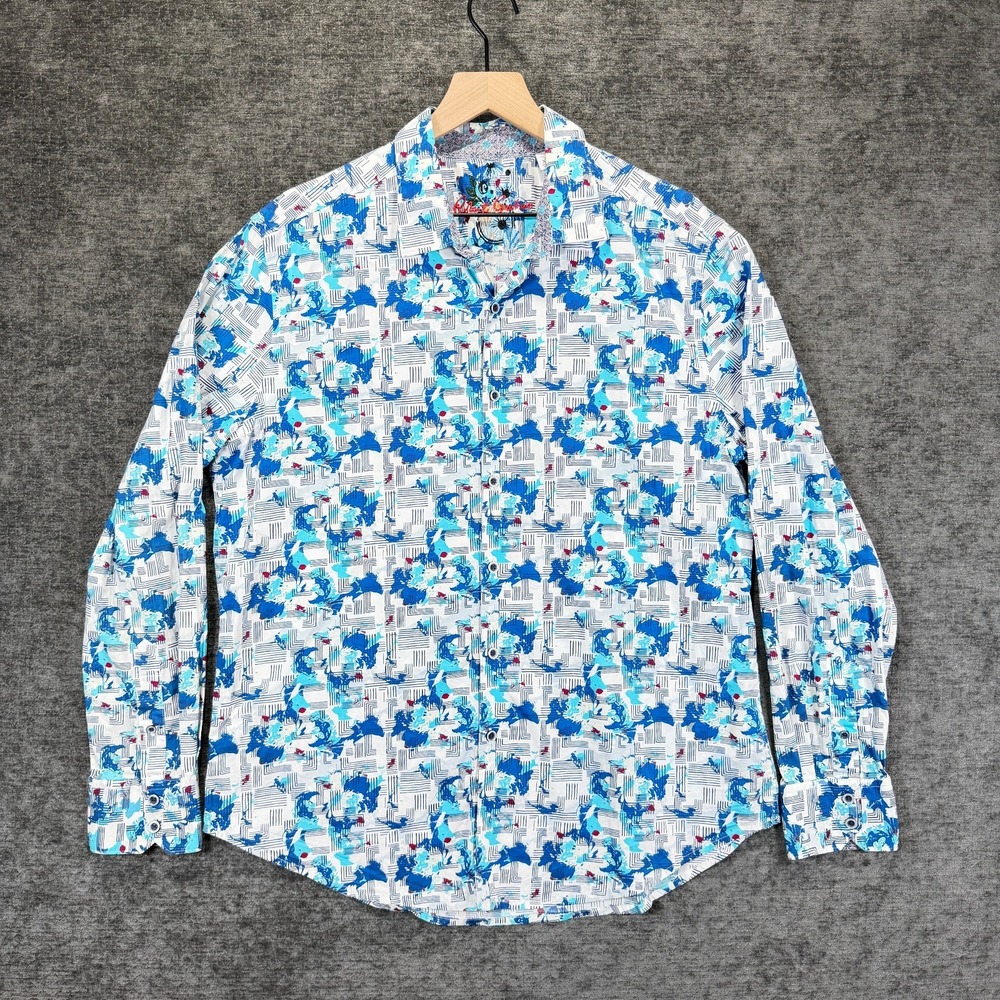 Robert Graham Classic Fit Button Shirt Blue Floral Flip Cuff Mens XL